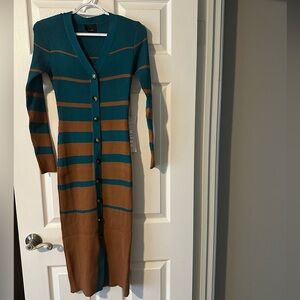 Lumiere Teal and Brown Striped Dress